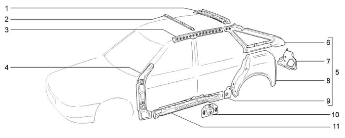 Схема кузовные детали ваз 2110
