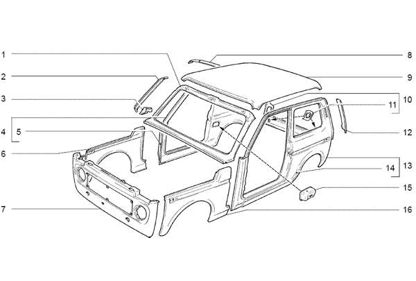 Схема кузова нива 21214