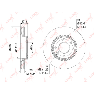 BN1052    (280X26) ELANTRA(XD) 1.6-2.0 01-06 / SONATA(EF) 2.0-2.7 01-05, KIA MA BN1052