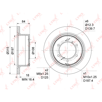 BN1085    (315x18)MITSUBISHI Pajero II 2.4-3.5 90-00 / III 2.5D 00-06 / Pajero Sport(K90) 2.5D-3.2D 98> / L300 3.0 00-03 / L400 2.0-2.5D 95-05 BN1085 LYNXauto