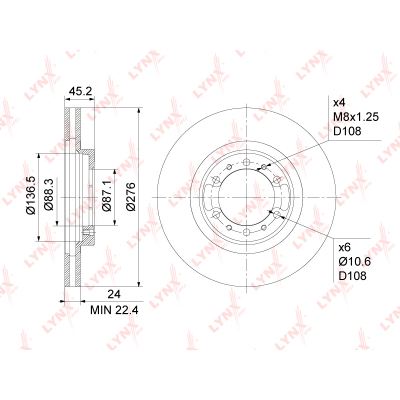 BN1088    (276X24)MITSUBISHI PAJERO II 2.4-3.5 90-00 / III 2.5D 00-06 / PAJERO SPORT(K90) 2.5D-3.2D 98> / L200 2.4-3.0 96-07 BN1088