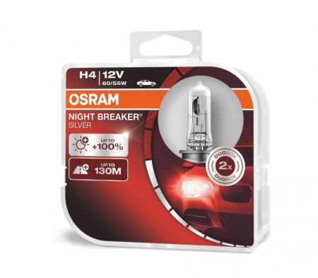   H4 12B 60/55W P43T+130% NIGHT BREAKER SILVER (2 ) DUOBOX OSRAM 64193NBS-HCB