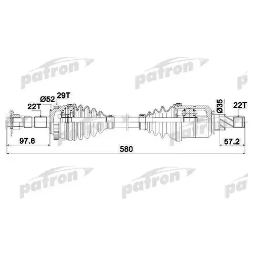    22X580X52X22 ABS: 29T OPEL: COMBO TOUR 01-, COMBO / 01-, CORSA C 00-, CORSA C  00-, TIGRA TWINTOP 04- PDS0347