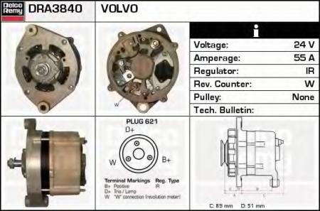  (28V 55A 20 li d=11.4/8.2) Volvo F10/12 DRA3840 DELCO REMY