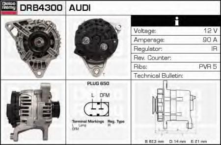  14V 90 A AUDI A4 1, 6/1, 8/1, 8T 1/95-11/00 , A6 1, 8/1, 8T 5/97-> , VW PASSAT B5 10/96-> DRB4300