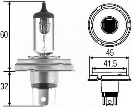 GLUEHLAMPE H4, 12 V, P 45T HELLA 8GJ004173121 8GJ004173121