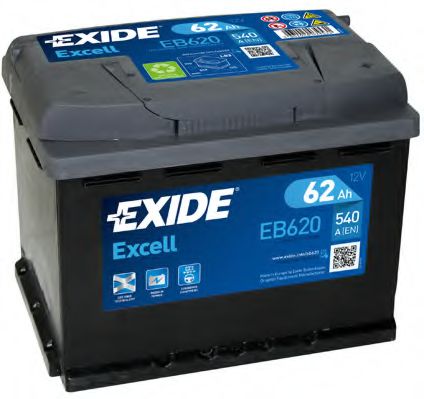  EXCELL 12V 62AH 540A ETN 0(R+) B13 242x175x190mm 15.56kg  EB620 EXIDE