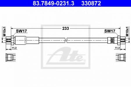   AUDI A3/SEAT LEON/VW GOLF V/JETTA III/PASSAT 1.2-3.6/TFSI/2.0TDI/FSI 03-  L/R L=233mm 83.7849-0231.3 ATE