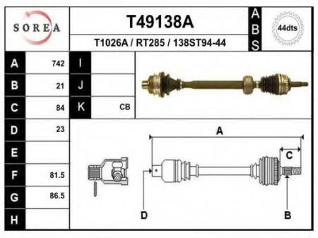   745MM ABS RENAULT MEGANE/SCENIC 1.4-2.0 JB1/3 JC5 95> T49138A
