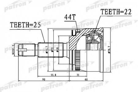     ABS 22X50X25 ABS:44T KIA CERATO I 04-09, SPECTRA 04-09 PCV1111