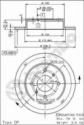    NISSAN: ALMERA II 00-, ALMERA II Hatchback 00-, PRIMERA 90-96, PRIMERA 96-01, PRIMERA Hatchback 90-96, PRIMERA Hatchback 96-02 08.5443.10 Brembo