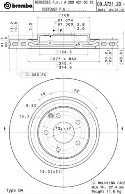 .  Fr MB (W203/S203/C209/A209) . -10 09A73121 Brembo