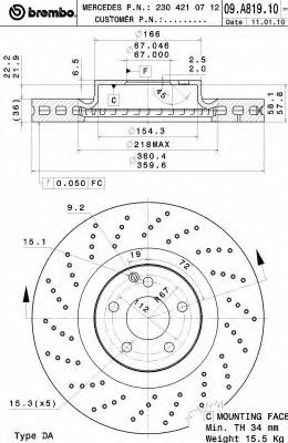 09.A819.11    MB W211 / S211 / R230 / R172 02] 09A81911 Brembo