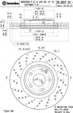 .  Fr MB W176,246/C117 . . 12- 09B80751 Brembo