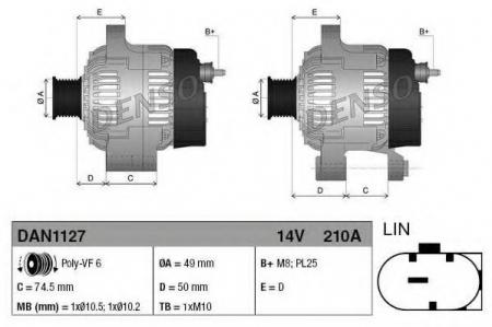  210A BMW F34 / F36 / F32 / F33 / F10 / F11 / X1 / X3 2.0-2.8 11> DAN1127 DENSO